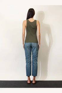 Olive green sleeveless ribbed cotton tank top for women by saint laurent perfect for casual wear