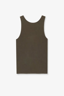 Saint Laurent women’s ribbed cotton tank top in olive green with a minimalist design perfect for casual wear