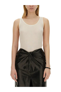Saint Laurent women’s beige cream-colored ribbed knit sleeveless tank top with round neckline