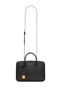 Saint Laurent women’s sac de jour black leather briefcase with gold-tone hardware and detachable shoulder strap