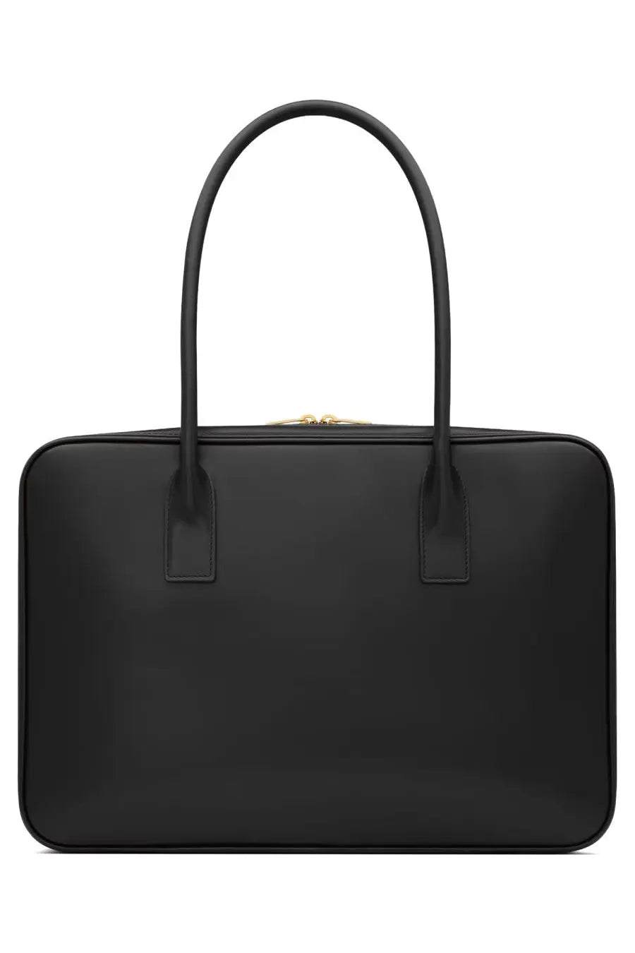 Saint Laurent women’s sac de jour black leather laptop bag with gold-tone zipper and handles