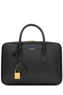 Saint Laurent women’s sac de jour bag black leather briefcase with gold-tone hardware and matching padlock