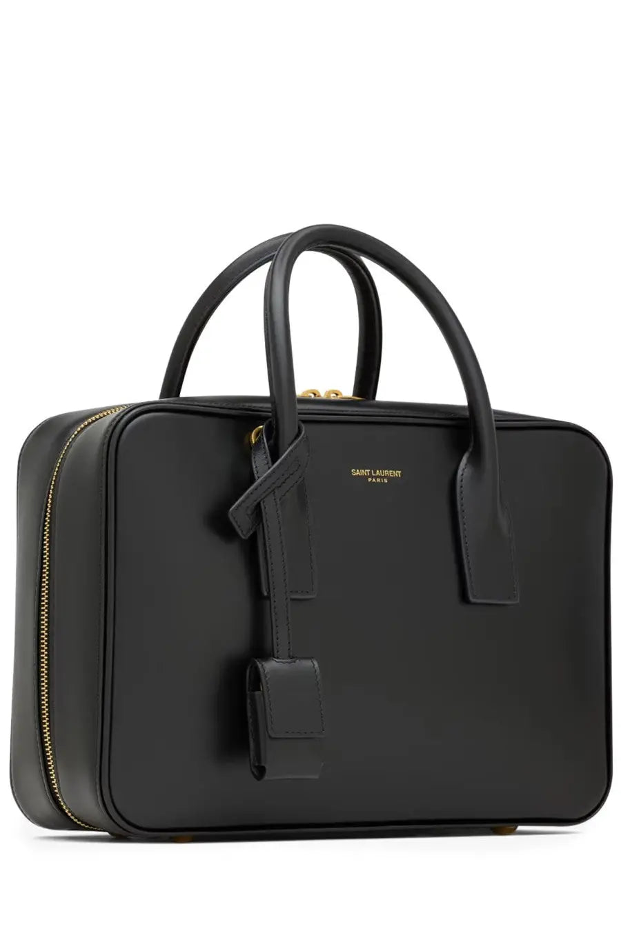 Saint Laurent women’s sac de jour black leather briefcase with gold-tone hardware and top handles