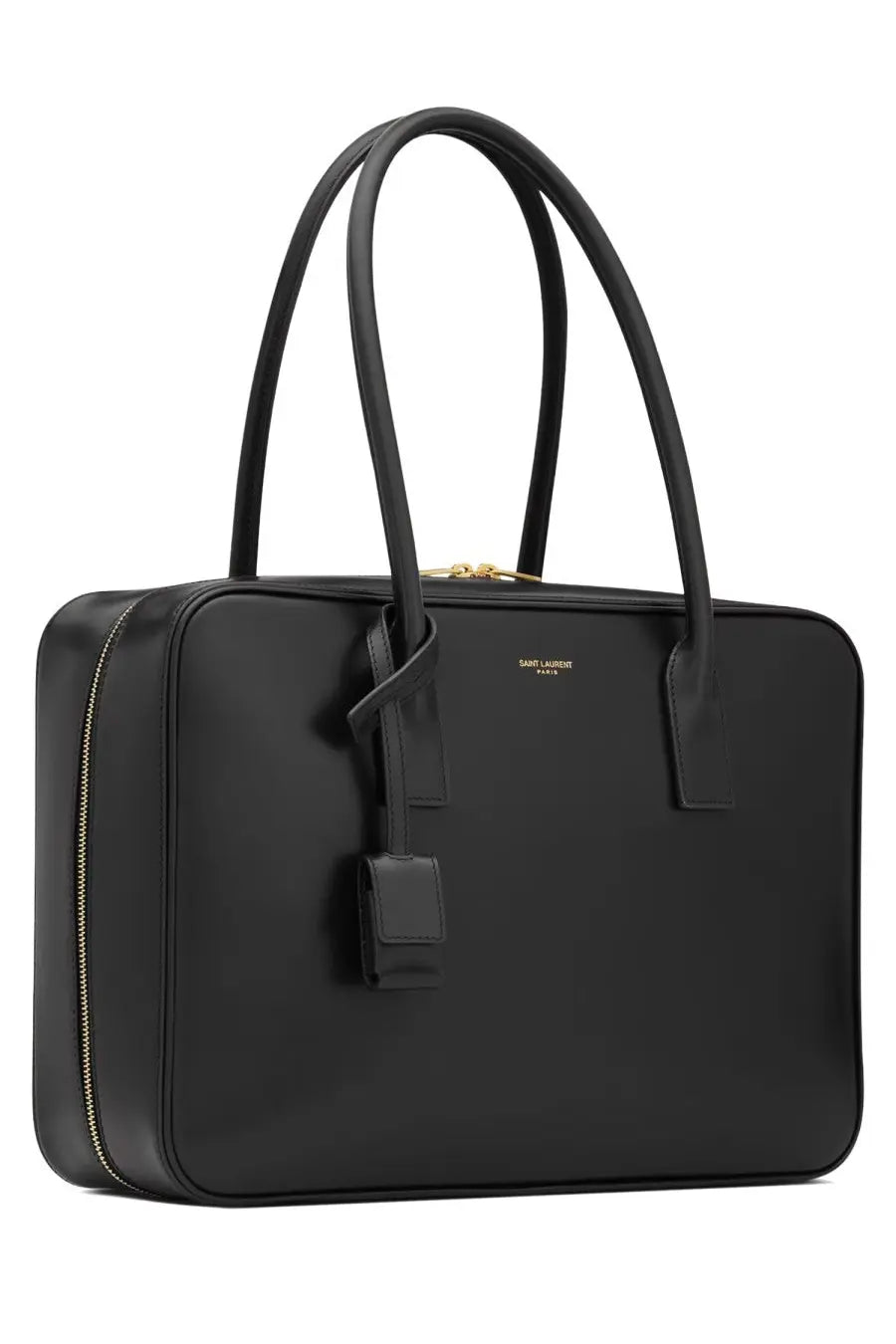 Saint Laurent women’s sac de jour black leather tote bag with gold-tone hardware and minimalist design