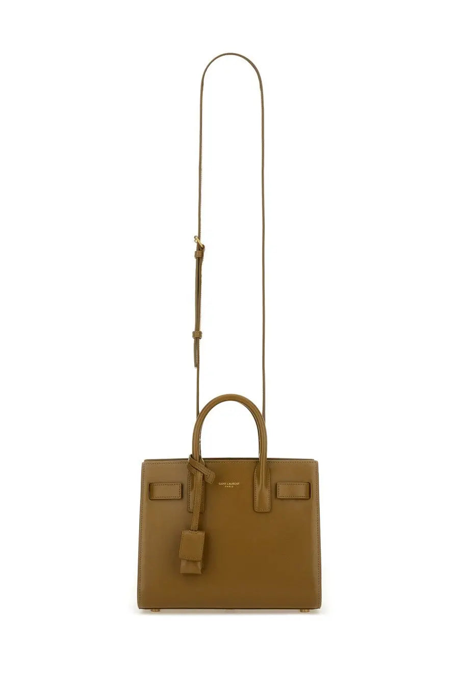 Tan leather saint laurent small bag shown from the back for saint laurent women’s sac de jour bag green product listing