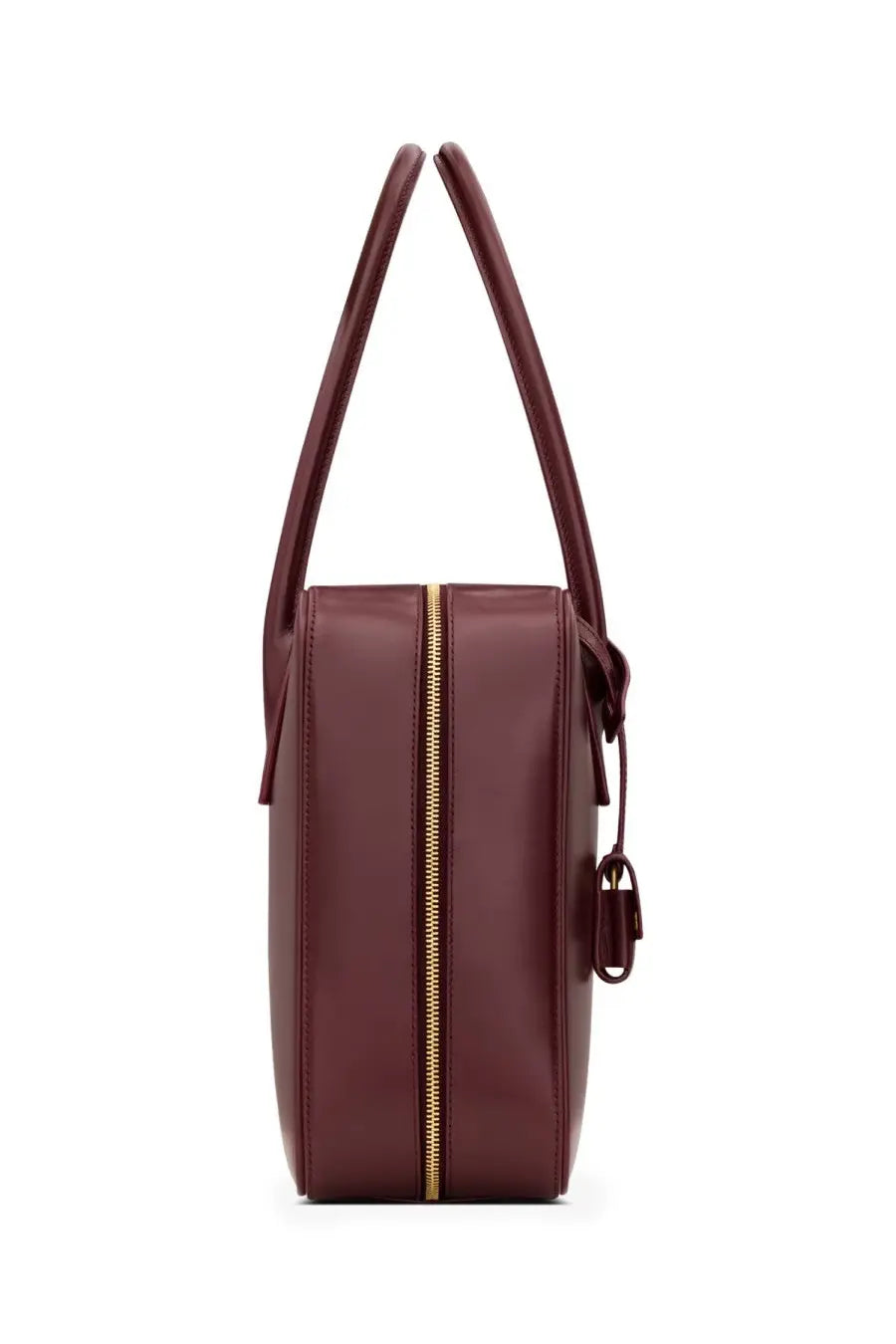 Saint Laurent women’s sac de jour bag in red burgundy leather with gold-tone zipper and matching strap