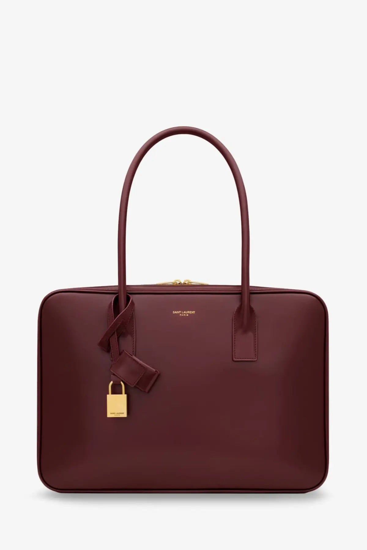 Saint Laurent women’s sac de jour red leather handbag with gold-tone hardware and detachable padlock tote bag
