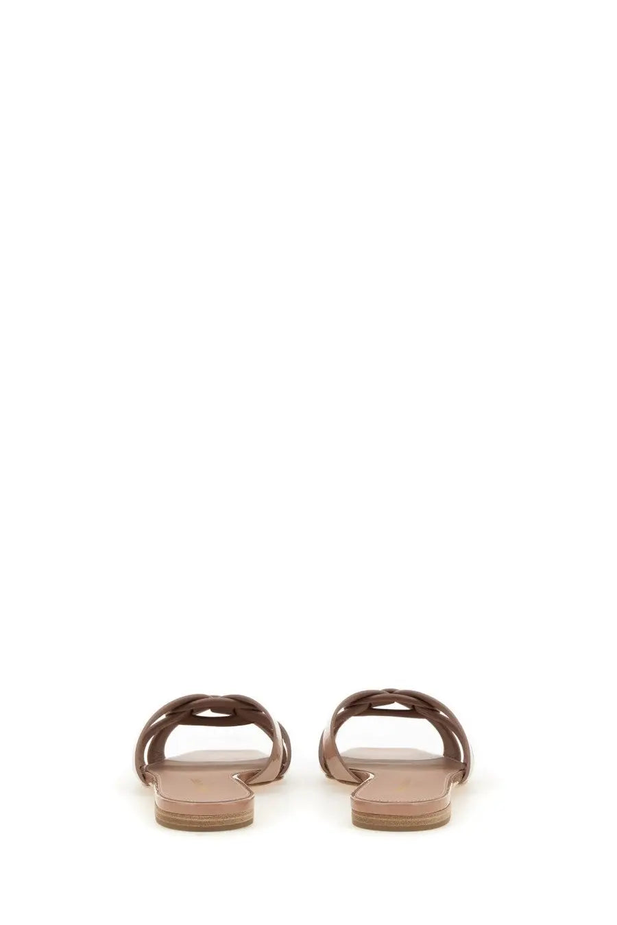 Brown leather slide sandals with braided strap design in Saint Laurent women’s sandal NU Pieds Tribute Beige style