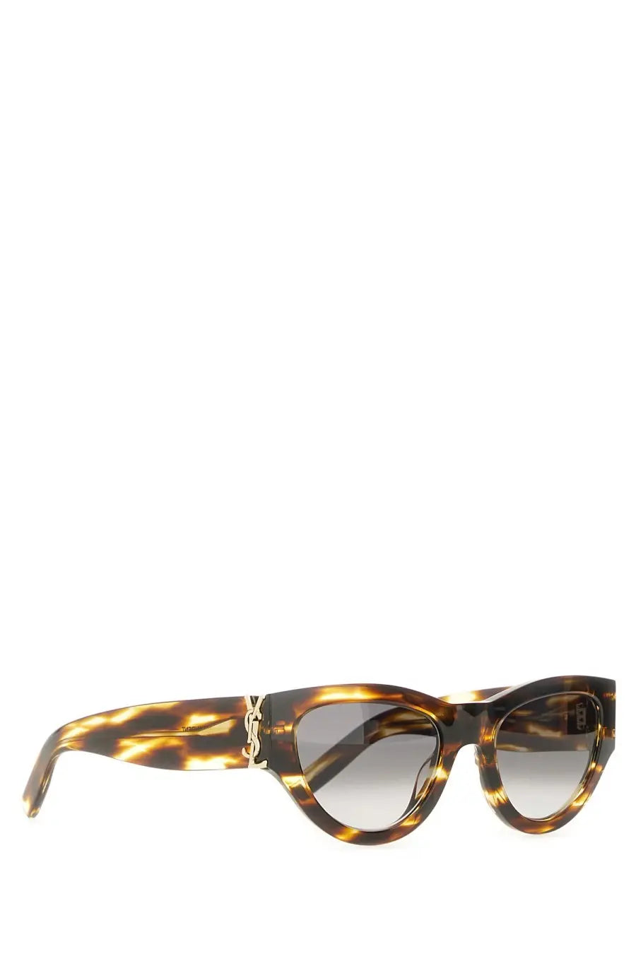 Saint Laurent women’s sl m94 tortoiseshell acetate cat eye sunglasses with gradient gray lenses and gold ysl logo