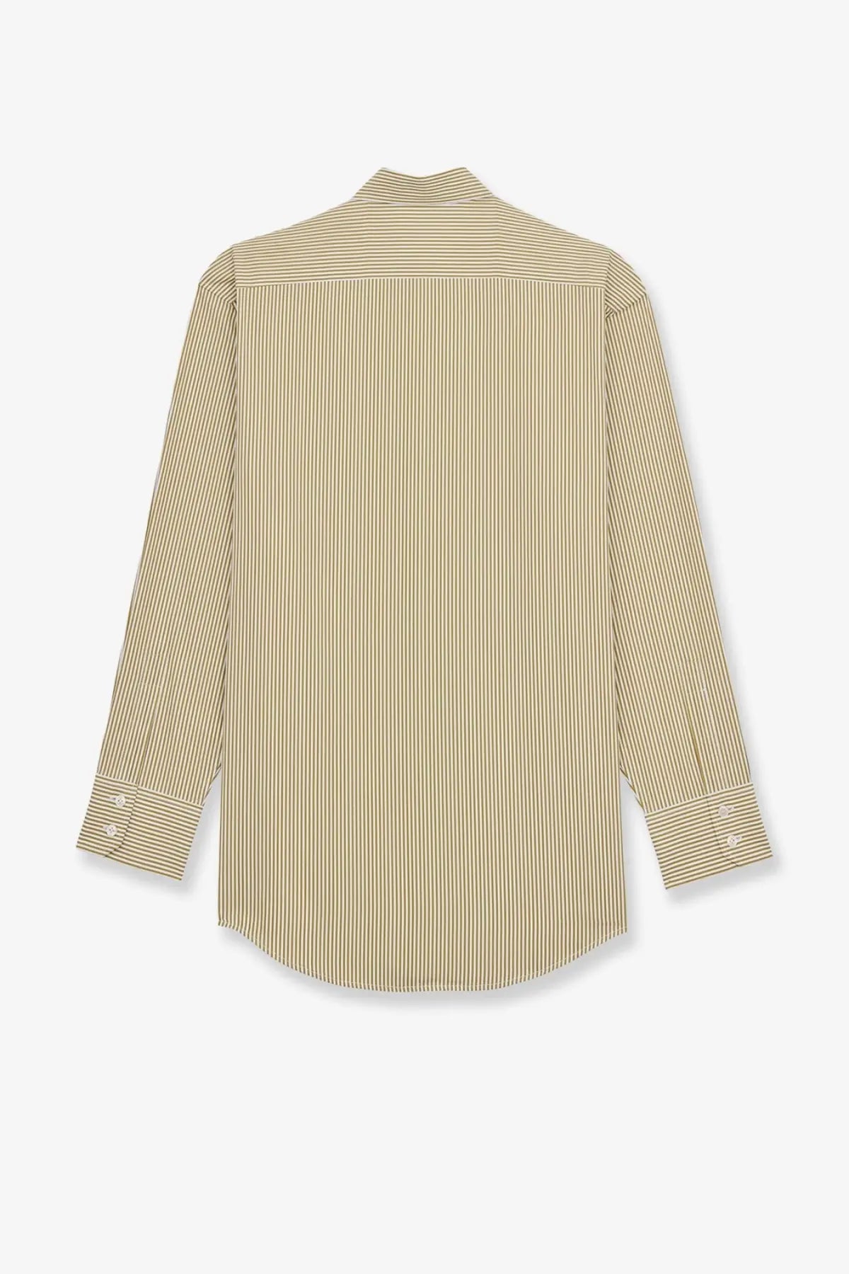 Saint Laurent women’s striped cotton shirt in beige and cream with vertical stripes and a classic collar