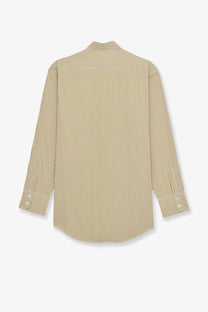 Saint Laurent women’s striped cotton shirt in beige and cream with vertical stripes and a classic collar