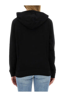 Saint Laurent women’s black hooded sweatshirt with long sleeves ribbed cuffs and hem in soft cotton material