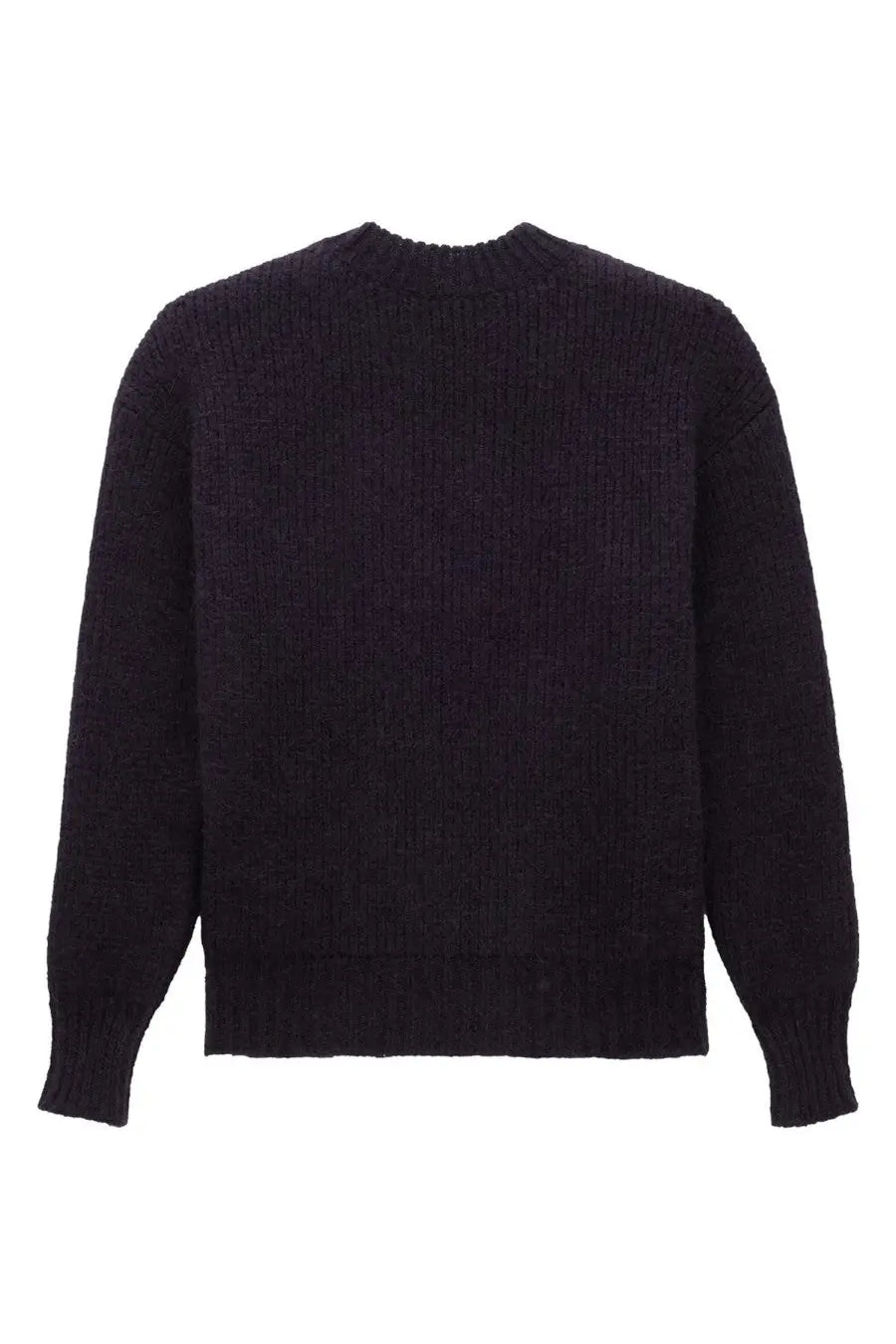 Black ribbed knit sweater with classic crew neck and long sleeves from Saint Laurent womens thick knit pullover blue collection