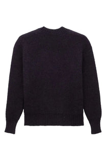 Black ribbed knit sweater with classic crew neck and long sleeves from Saint Laurent womens thick knit pullover blue collection