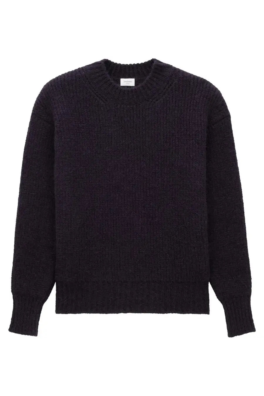 Black ribbed knit sweater with classic crew neck and long sleeves in saint laurent womens thick knit pullover blue collection