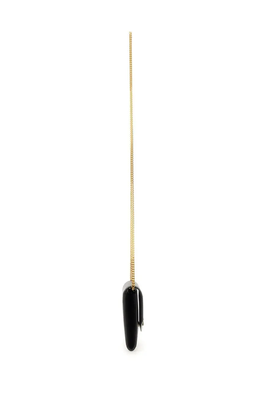 Saint Laurent women’s uptown wallet black mini chain purse in black leather with gold tone hardware front view