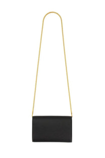 Saint Laurent women’s Uptown wallet is a black textured leather crossbody bag with a gold-tone chain strap