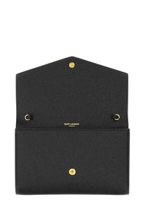 Saint Laurent women’s uptown wallet black textured leather envelope clutch with gold-tone hardware and embossed logo