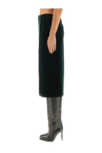 Saint Laurent women’s green velvet midi skirt with a straight cut and subtle side seam detailing
