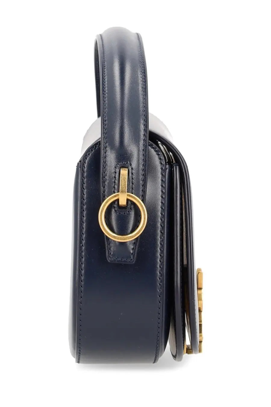 Saint Laurent women’s Voltaire navy blue leather handbag with gold-tone hardware and top handle