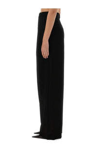 Saint Laurent women’s wide leg pants in black grain de poudre fabric with a sleek tailored high-waisted fit