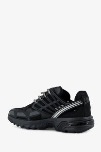 Salomon men’s acs pro shell mesh sneakers black with silver accent stripes and rugged chunky sole in athletic design