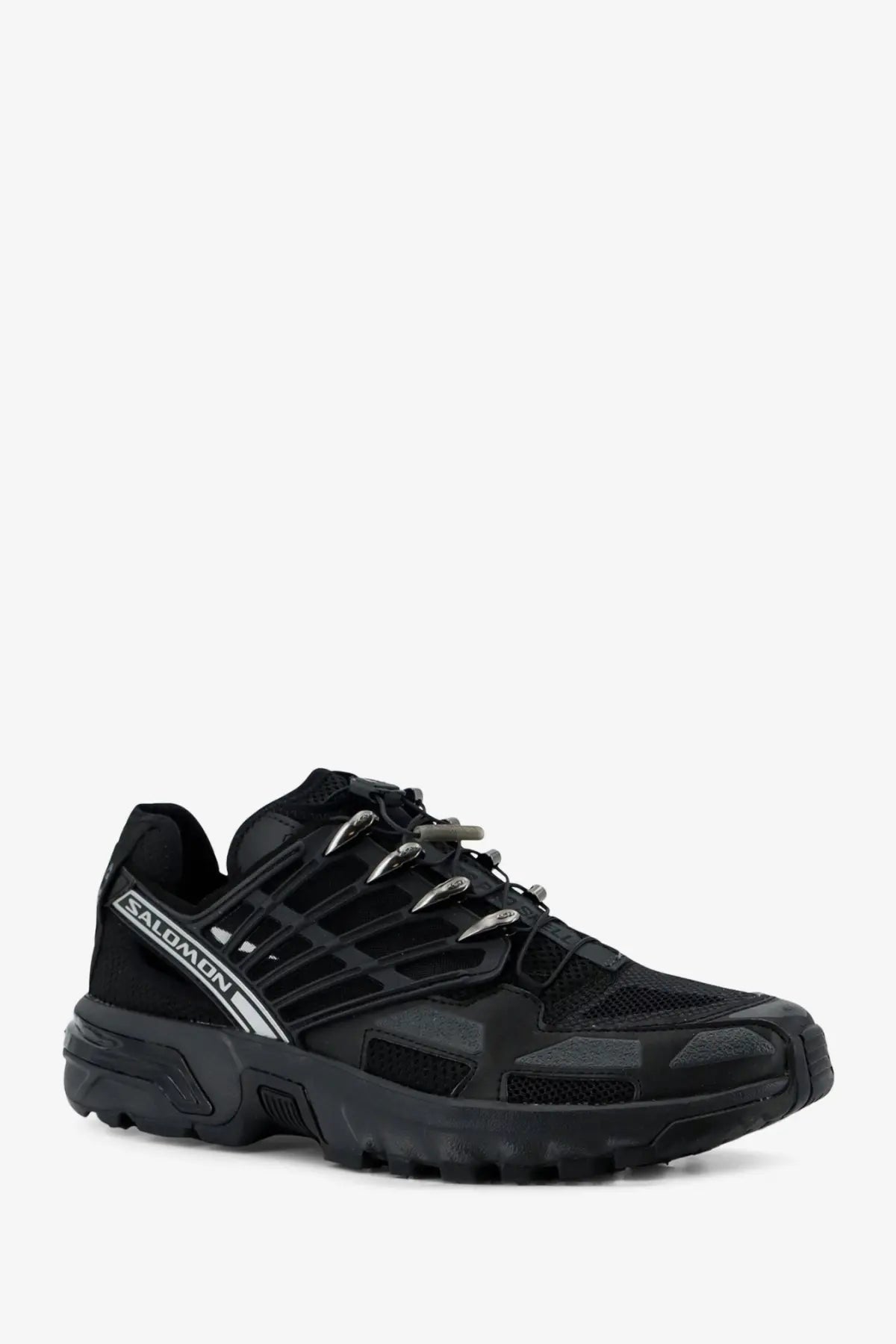 Salomon men’s acs pro shell mesh sneakers black with mesh and synthetic overlays and silver branding accents on the side