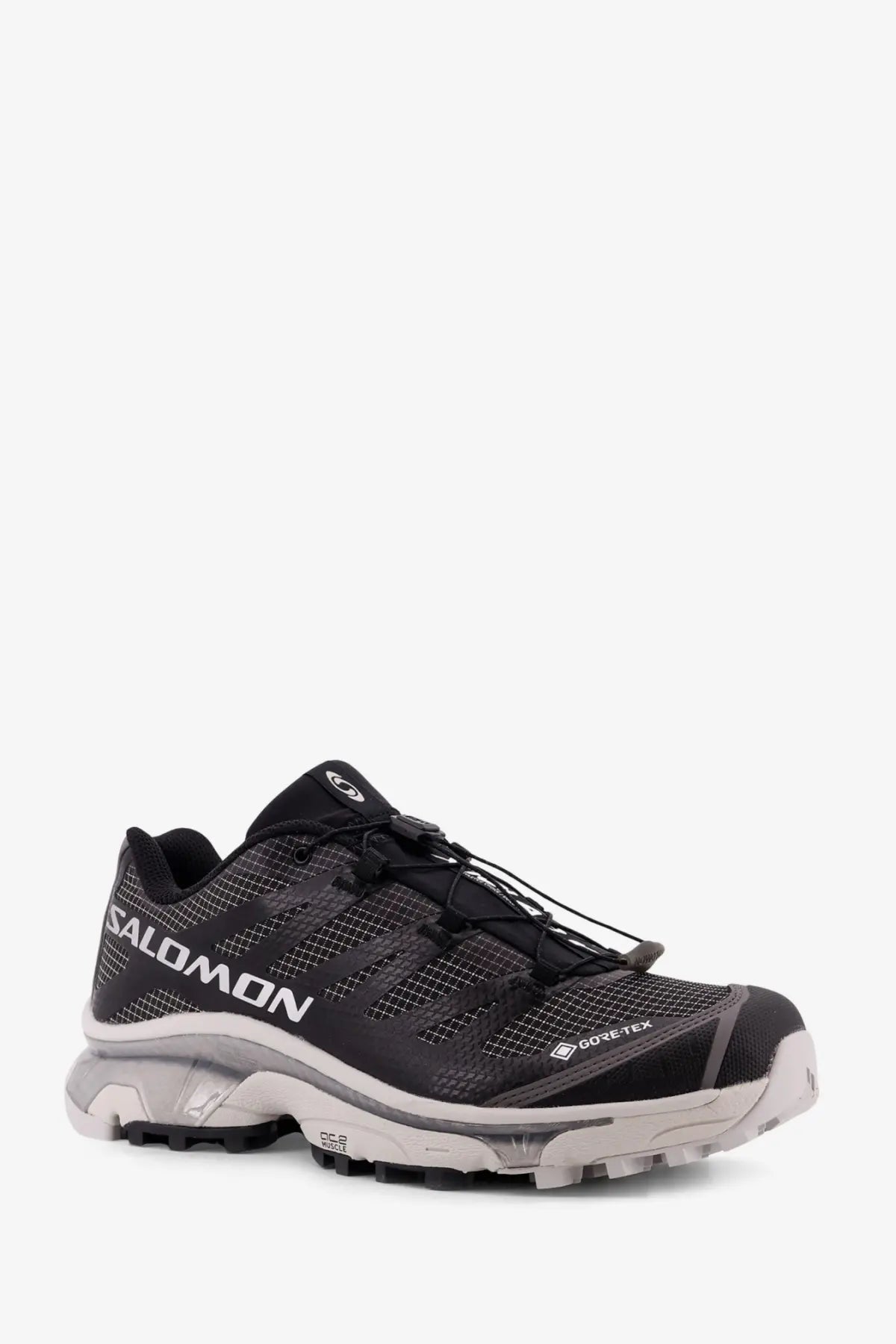 Black salomon xa pro 3d trail running shoe with gray accents nylon and gore-tex waterproof membrane for men