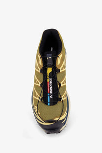 Salomon men’s nylon sneakers blue featuring olive green and yellow xa 3d trail running shoe with mesh upper and black laces