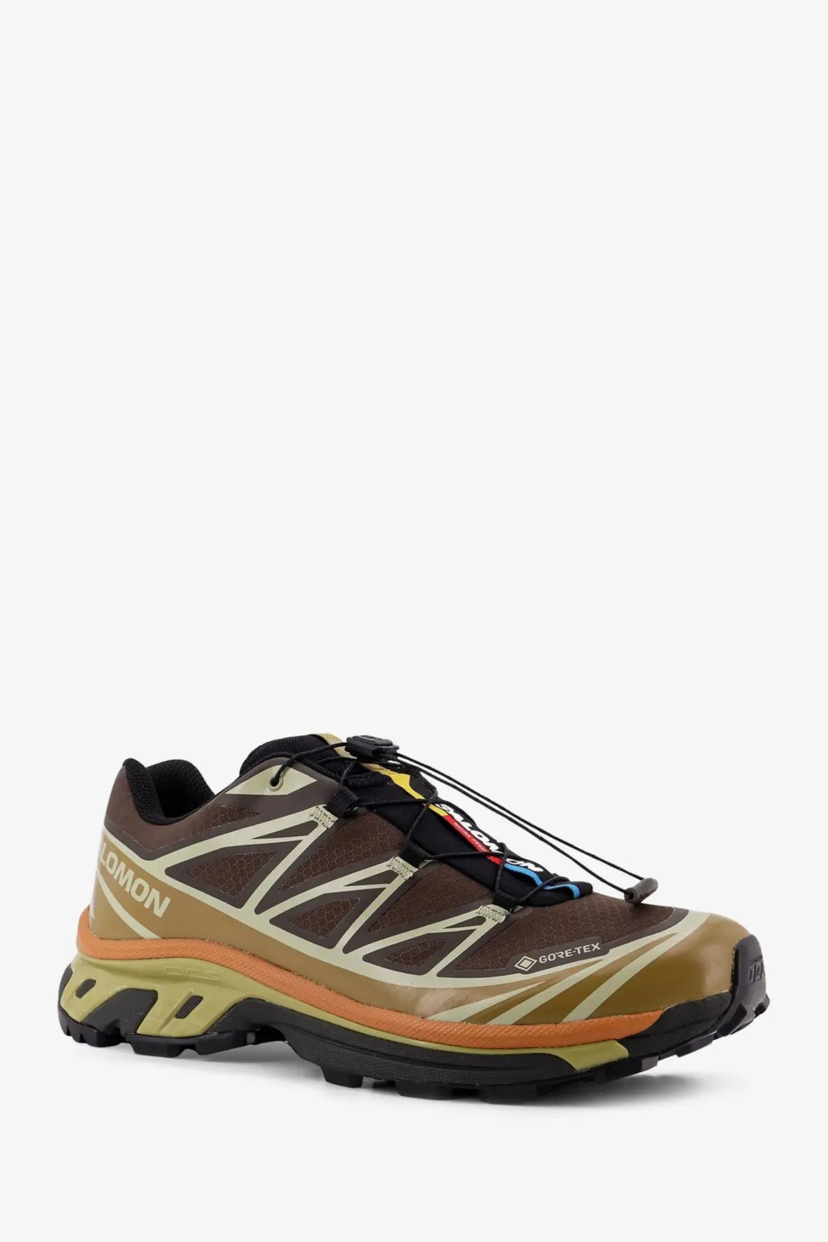 Salomon men’s nylon sneakers in brown with olive green salomon xa pro 5 gtx trail shoe featuring gore-tex membrane