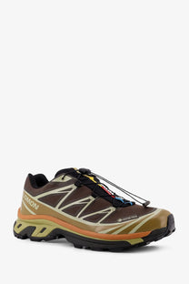 Salomon men’s nylon sneakers in brown with olive green salomon xa pro 5 gtx trail shoe featuring gore-tex membrane