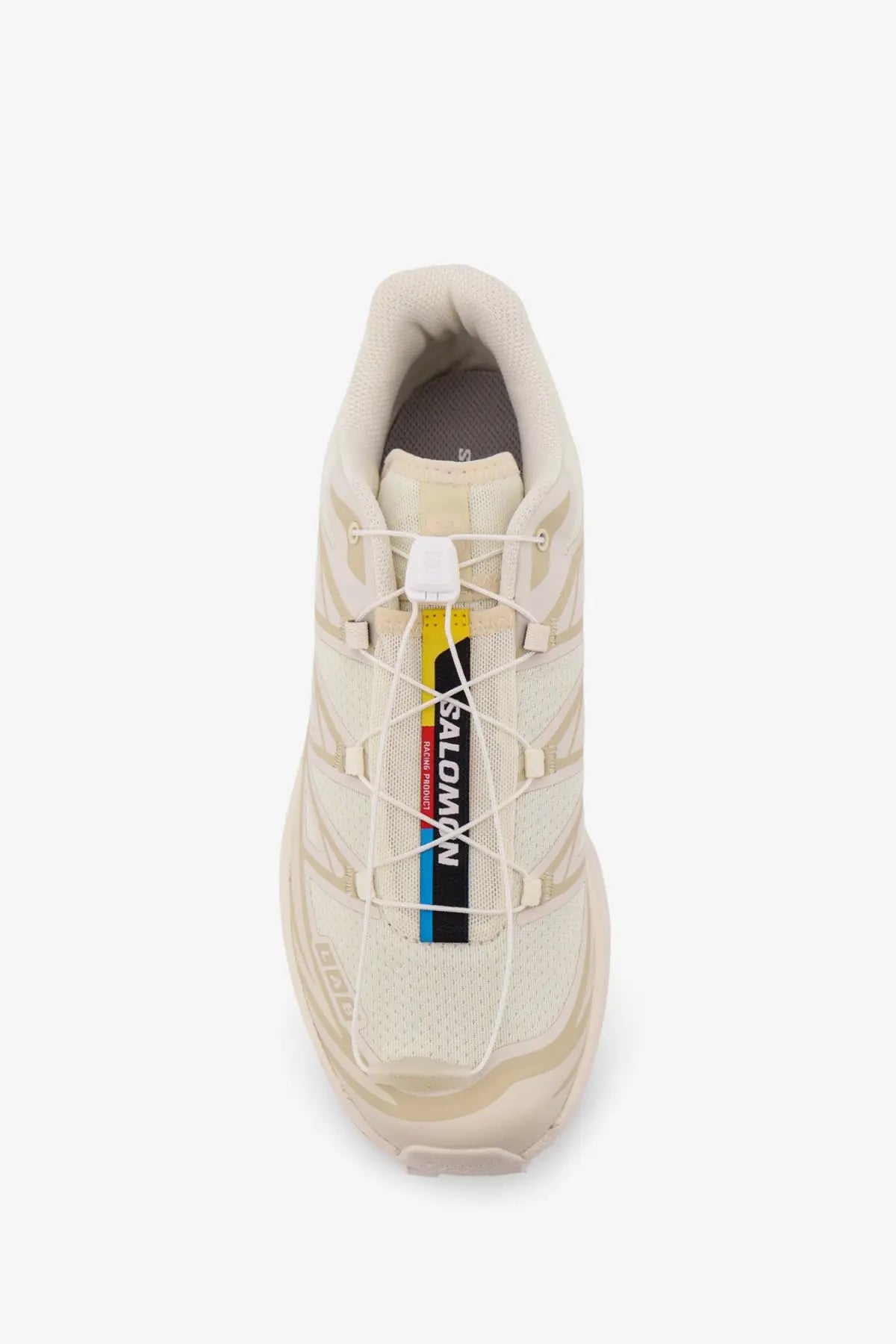 Salomon men’s nylon sneakers white cream-colored xa pro 3d trail running shoe with mesh upper and yellow black blue laces