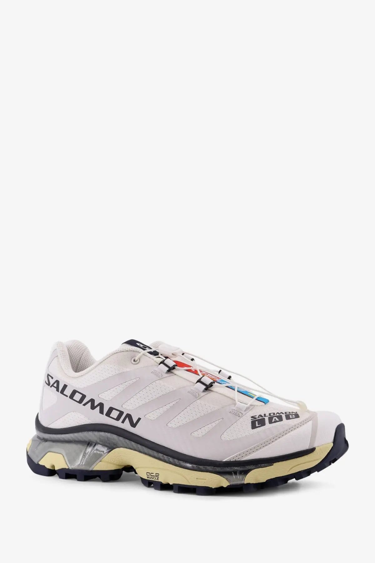 Salomon men’s technical fabric and nylon xa 3 sneaker in white with black and yellow accents and breathable mesh upper