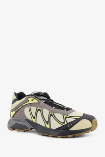Salomon men’s XT Whispext mesh sneakers in beige black and neon yellow with mesh and synthetic overlays trail running shoe