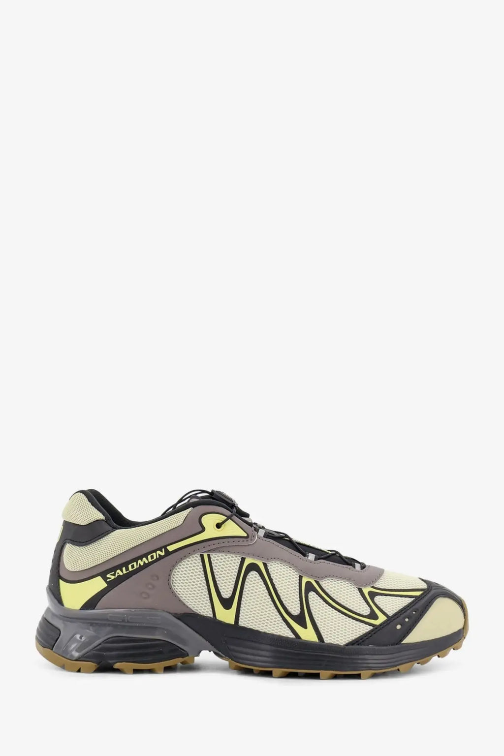 Salomon men’s xt whispext mesh sneakers beige gray neon yellow trail running shoe with mesh and synthetic overlays