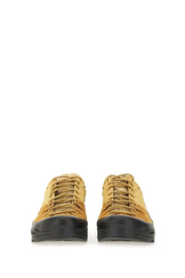 Salomon unisex alp sneaker beige featuring tan suede upper black rubber soles and matching tan laces