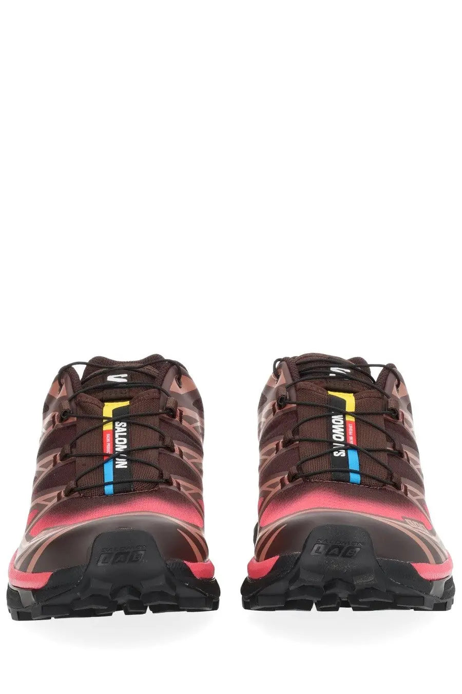 Salomon unisex skyline sneaker in brown and pink with a rugged textured design for trail running use