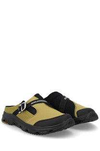 Salomon unisex slide nomad green olive and black mesh slip-on sandals with a silver buckle strap for casual wear
