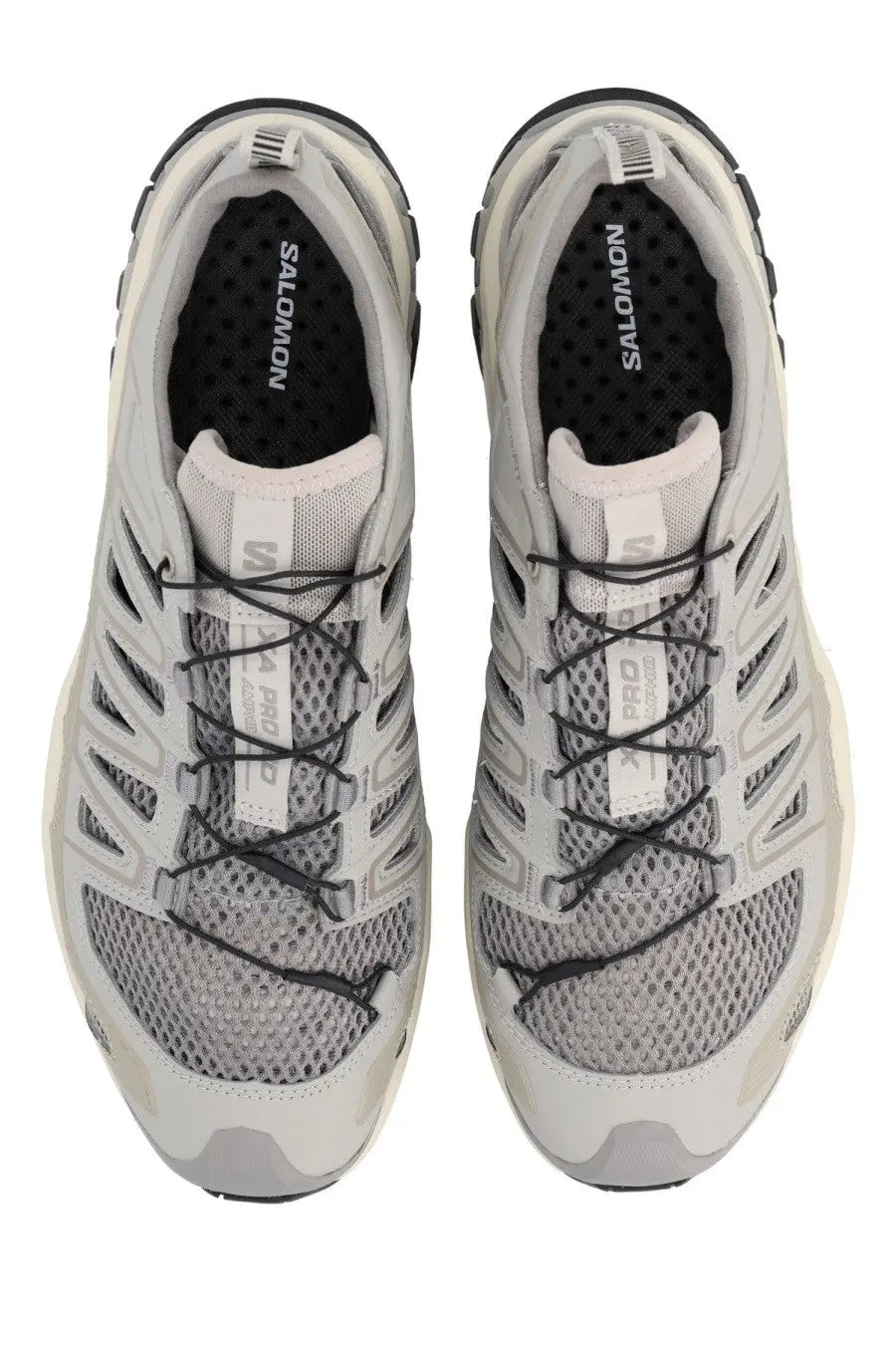 Light gray Salomon Unisex sneaker XA Pro 3D Amphib trail running shoes with mesh uppers and black laces