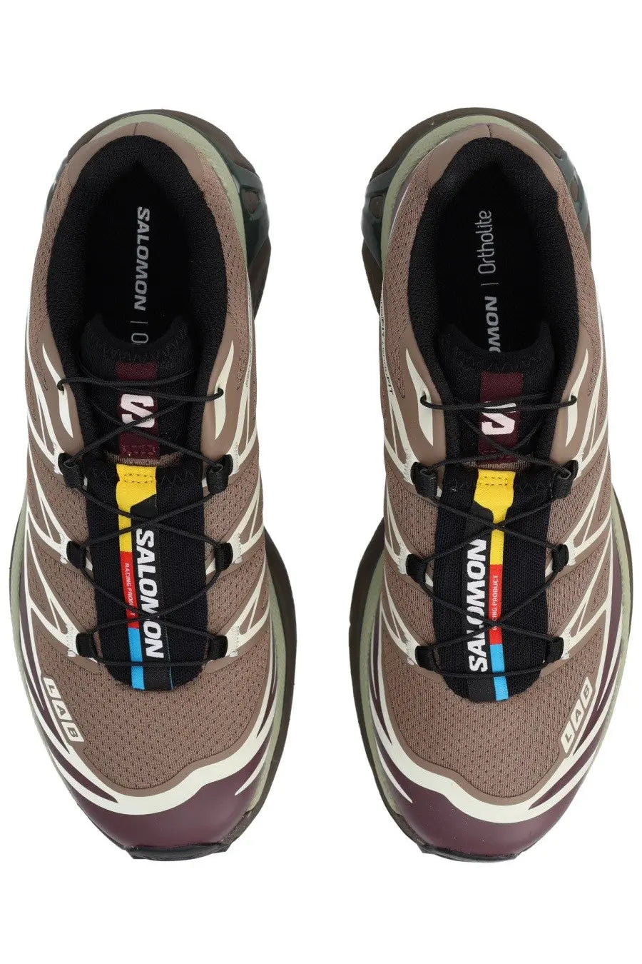 Salomon unisex sneaker xt brown with brown and maroon xa pro 5 running shoes white accents and colorful brand stripe