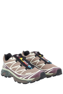 Salomon unisex sneaker XT brown featuring ultra 3 trail running shoes in taupe and burgundy with rainbow stripe detail