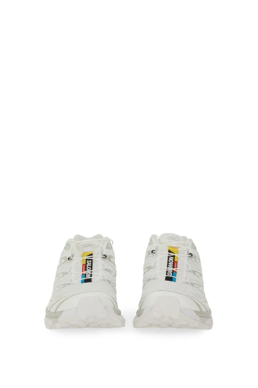 Salomon unisex sneaker XT white trail running shoes with translucent overlays and colorful brand logo on lacing system