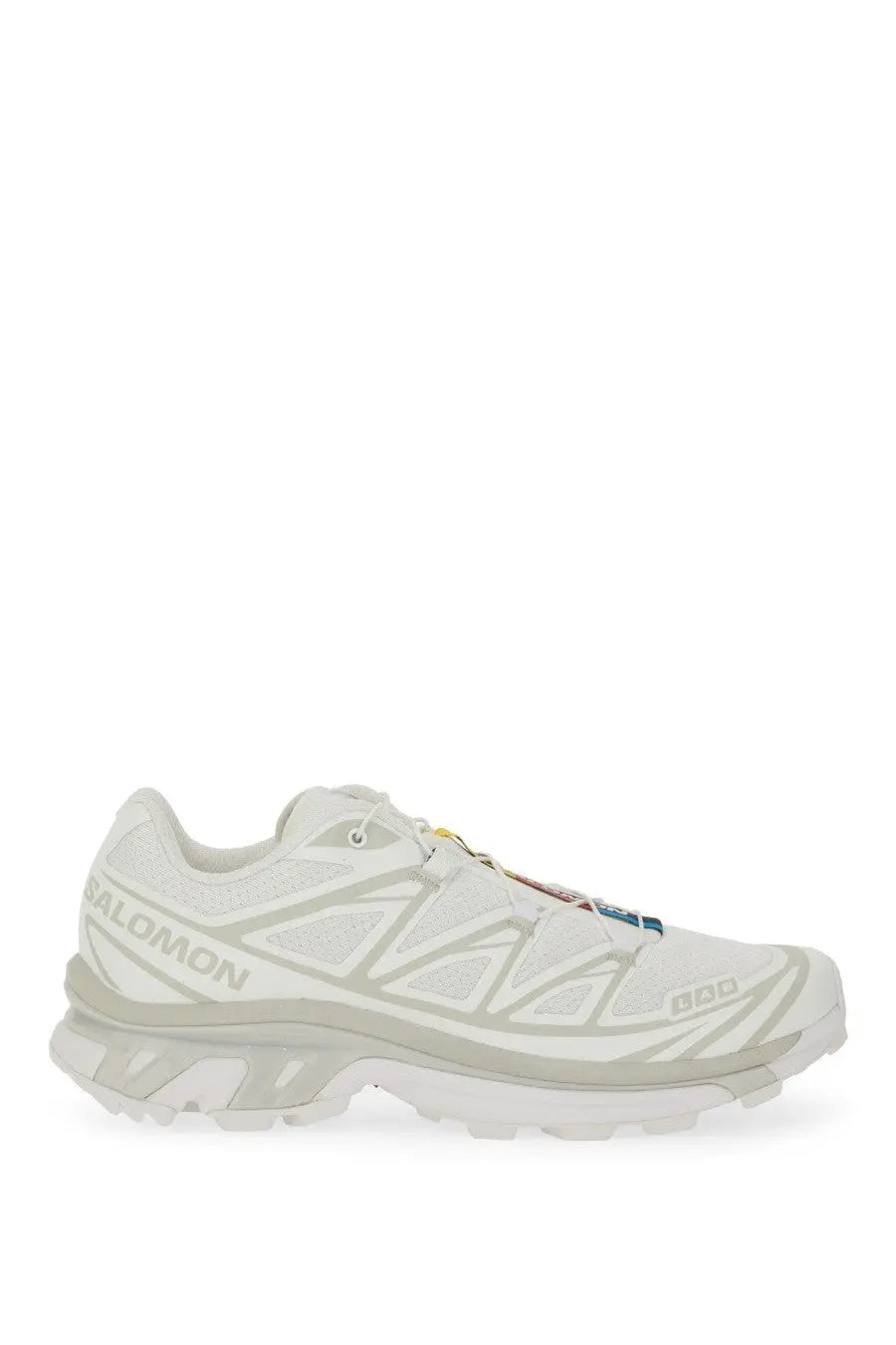 Salomon unisex sneaker XT white running shoe with subtle gray accents and colorful laces for trail performance