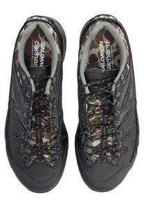 Black salomon x carhartt wip unisex hiking shoes with camouflage lining gray laces and durable materials