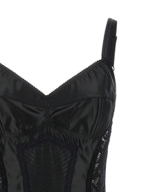 Dolce &amp; Gabbana Satin and Lace Corsetry Bodysuit Black