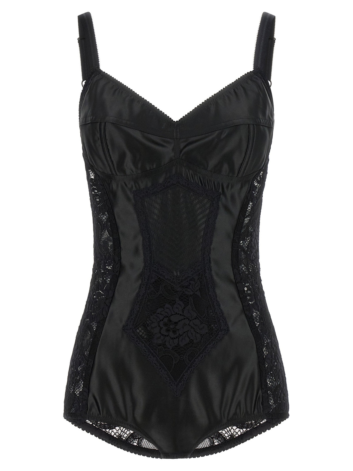 Dolce &amp; Gabbana Satin and Lace Corsetry Bodysuit Black