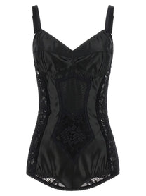 Dolce &amp; Gabbana Satin and Lace Corsetry Bodysuit Black