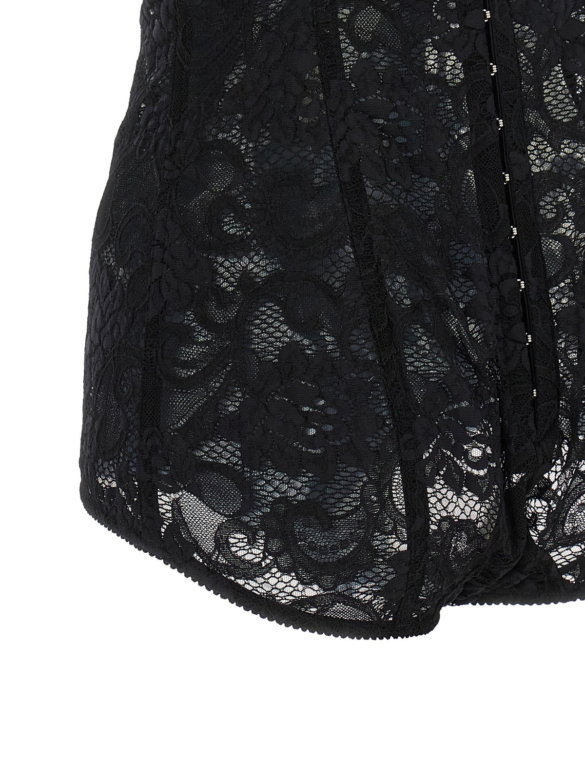 Dolce &amp; Gabbana Satin and Lace Corsetry Bodysuit Black