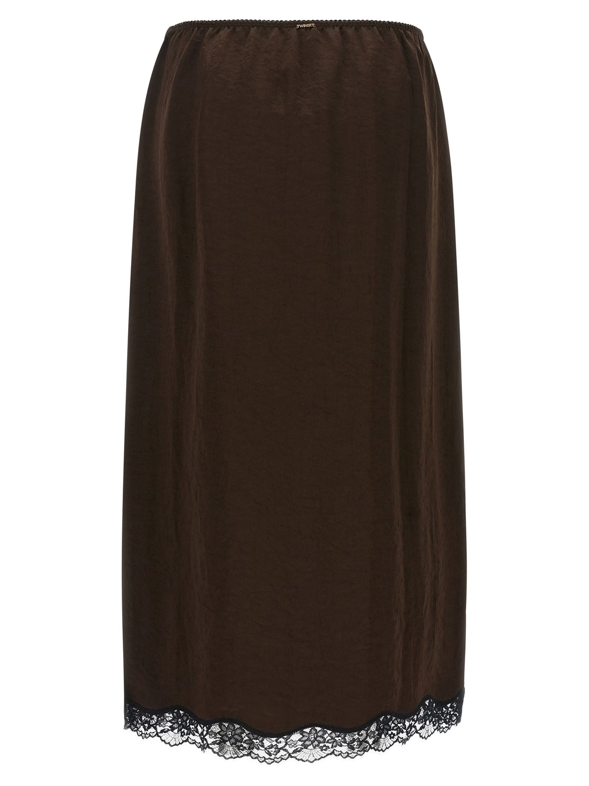 TWINSET Satin Froissé and Lace Skirt Brown