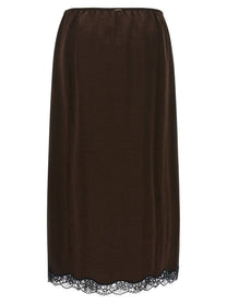 TWINSET Satin Froissé and Lace Skirt Brown